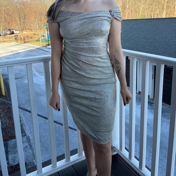 Lauren Ralph Lauren Evening Metallic Ruched Cocktail Dress – Size 6 - Picture 2 of 7